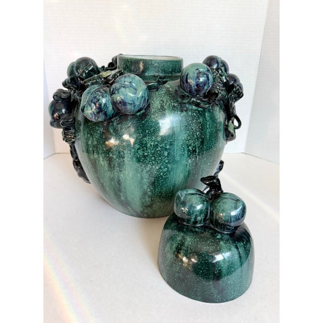 Large Chinese Green & Teal Glazed Lidded Ginger Jar With Sculptural Fruit Motif For Sale - Image 4 of 12