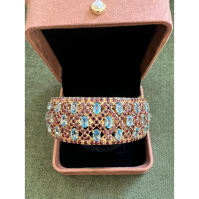Late 20th Century Bochic "Capri" Vintage Rhodolite & Multi Gem Bangle Set In 18K Gold & Silver For Sale - Image 5 of 18