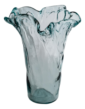 Large Vintage Italian Bluish Bubble Murano Glass Vase, 1970s