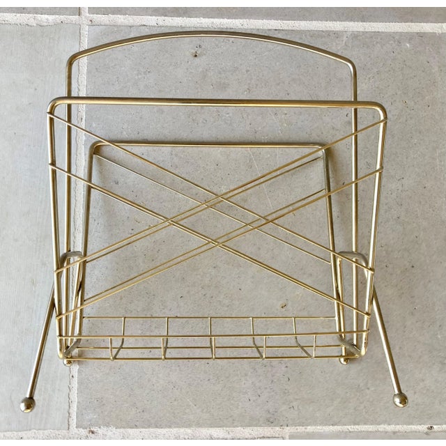-Mid 20th-Century Atomic-Style Brass-Plated Metal Wire Media Rack For Sale - Image 11 of 13