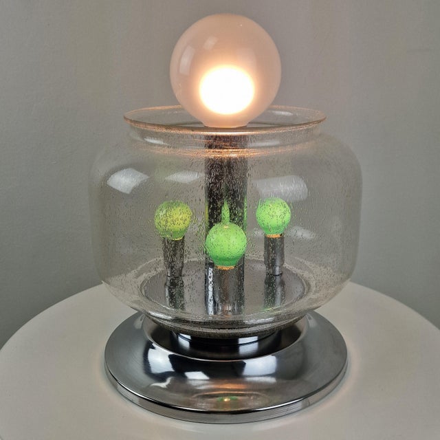 Metal Mid-Century Space Age Italian Table Lamp with Effervescent Bubble Glass, 1970s For Sale - Image 7 of 17