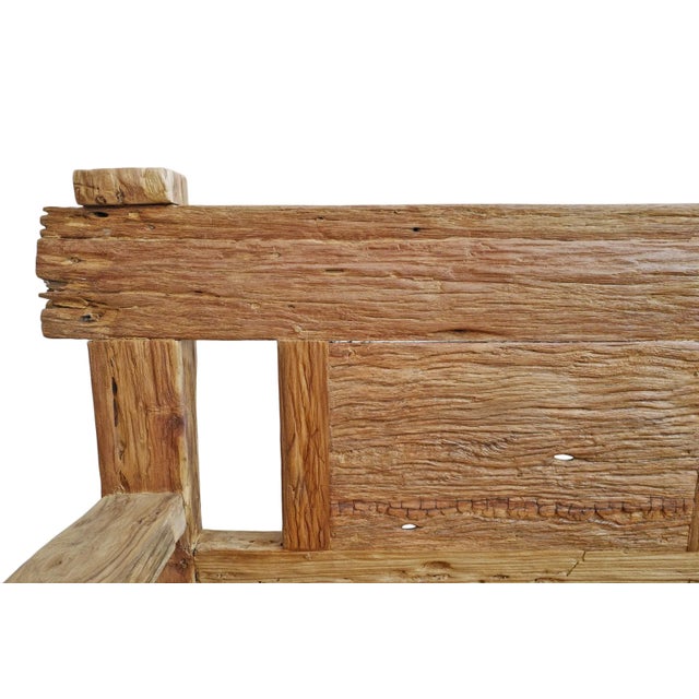 Brown Vintage Outdoor Rustic Railway Wood Arm Chair For Sale - Image 8 of 8