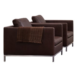 Antonio Citterio Style Leather Club Chairs (Pair) – Modern Italian, Excellent Condition For Sale