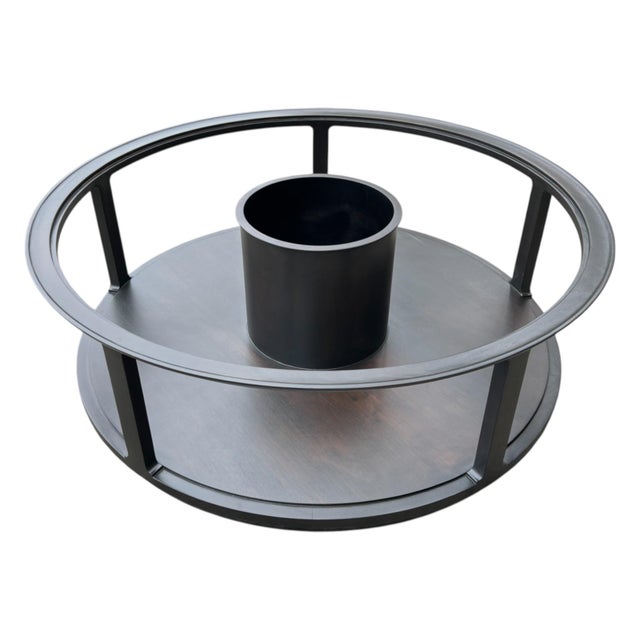 Dunbar Round Mahogany Coffee Table – Ebonized Finish, Glass Top, Casters For Sale - Image 15 of 16