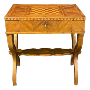 Antique French Game Table or Side Table With Inlaid Marquetry Checkerboard