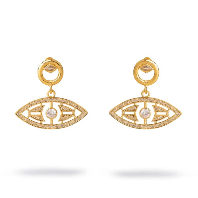Timeless Horizon Eye Gold Earrings, A Pair For Sale In Miami - Image 6 of 6