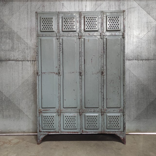 Vintage Industrial Metal 4-Door Locker For Sale - Image 11 of 11