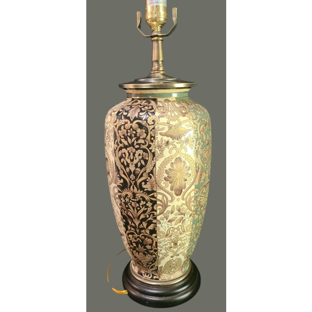 Ceramic Vintage Chinoiserie Asian Inspired Floral Multi-Color Table Lamp For Sale - Image 7 of 9