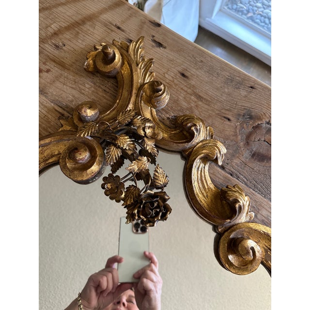 Hollywood Regency Regency Gold Floral Mirror With a Hollywood Past For Sale - Image 3 of 6