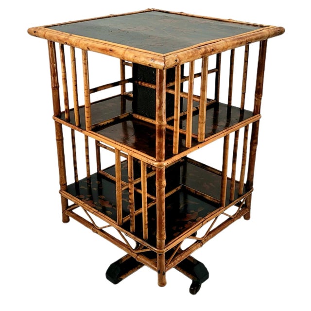 Antique 19th Century Edwardian Japanned Pyro Bamboo Revolving Library Bookcase For Sale - Image 12 of 12