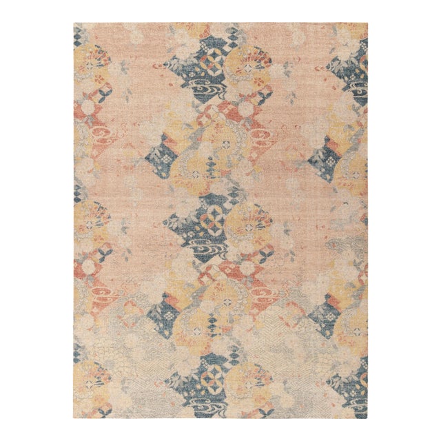 Rug & Kilim’s Brocade Rug in Pink and Blue, 9x12 For Sale