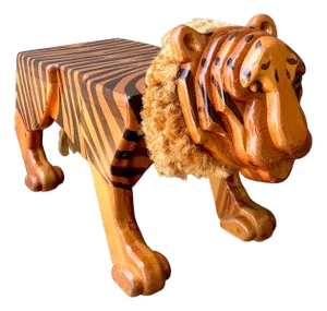 Vintage Handcrafted Wood and Jute Tiger Stool