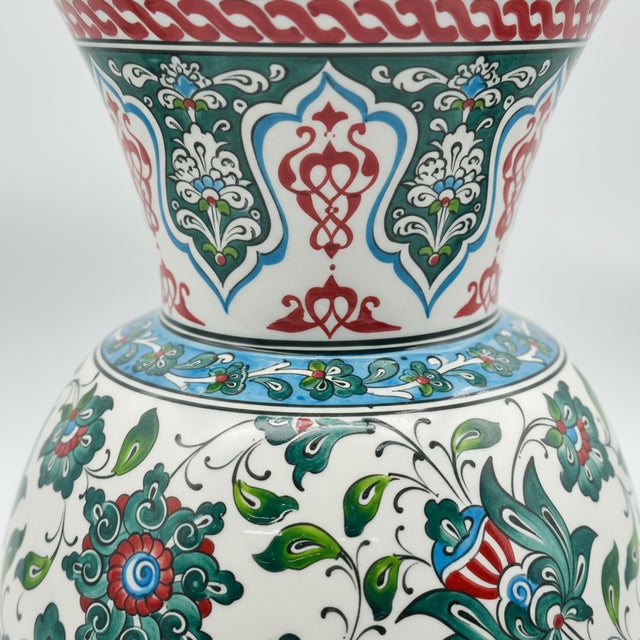 American Handmade Ceramic “Kandil” Vase (30cm) – Classic Ottoman Form – Polychrome Red & Green Floral Art For Sale - Image 3 of 9