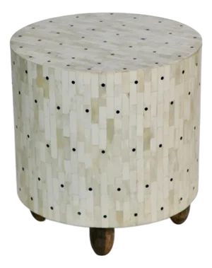 Handcrafted Bone Inlay Table With Black Dots