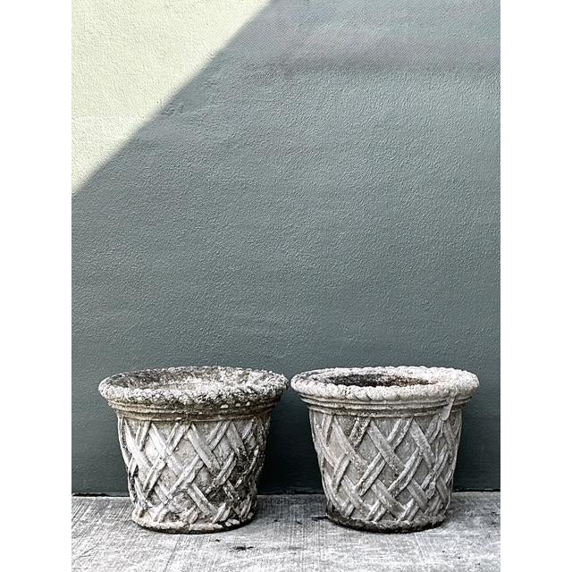 Late 20th Century Vintage Cast Concrete Trellis Planters - A Pair For Sale - Image 5 of 12