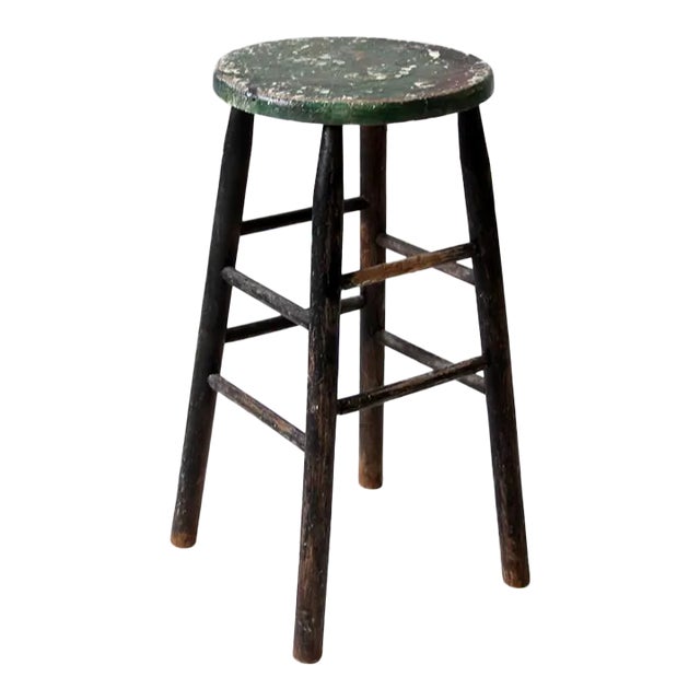 Vintage Painted Wood Stool For Sale