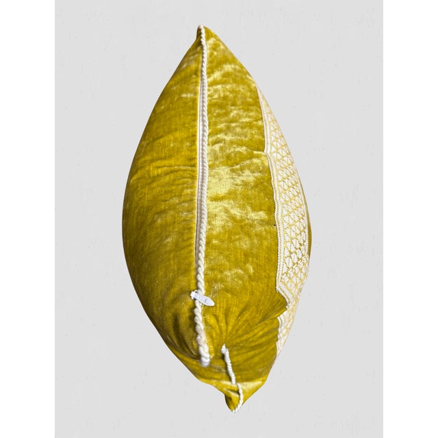 Textile Yellow Velvet & Embroidered Tape Throw Pillow Pair For Sale - Image 7 of 7