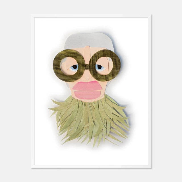 Contemporary Iris with Tortoise Shell Glasses by Melvin G in White Framed Paper, Small Art Print For Sale - Image 3 of 3