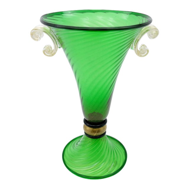 Murano Glass Urn Vase W/ Gold Infused Handles by Gabbiani, Italy For Sale