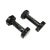 A pair of exercise dumbbells, handcrafted in smooth, polished black marble. Small white inclusions throughout the stone....
