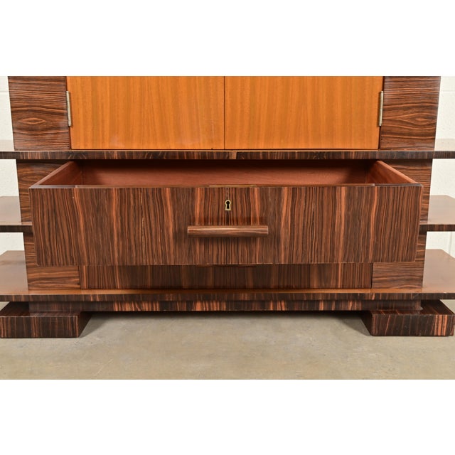 Wood Donald Deskey Style Art Deco Macassar Ebony and Mahogany Armoire Dresser, Circa 1930s For Sale - Image 7 of 13