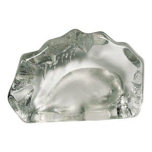 Swedish Lead Crystal Signed Mats Jonasson Baby Harp Seal in Ice Sculpture/Paperweight