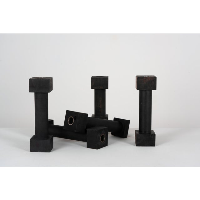 Wood Postmodern Candlesticks from Jérôme Thermopyles, 1980, Set of 5 For Sale - Image 7 of 8