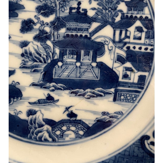 Blue Chinese Export Canton Blue and White Porcelain Plate For Sale - Image 8 of 9
