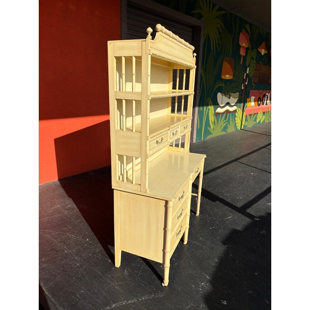 Mid 20th Century Hollywood Regency Henry Link Bali Hai Desk With Hutch Topper For Sale - Image 5 of 10