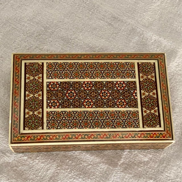 Traditional Persian Micro-Mosaic Marquetry Inlaid Trinket Box For Sale - Image 3 of 12