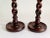 Quality antique pair of English solid oak barley twist candlesticks. They are hand carved lovely grain oak with dish...