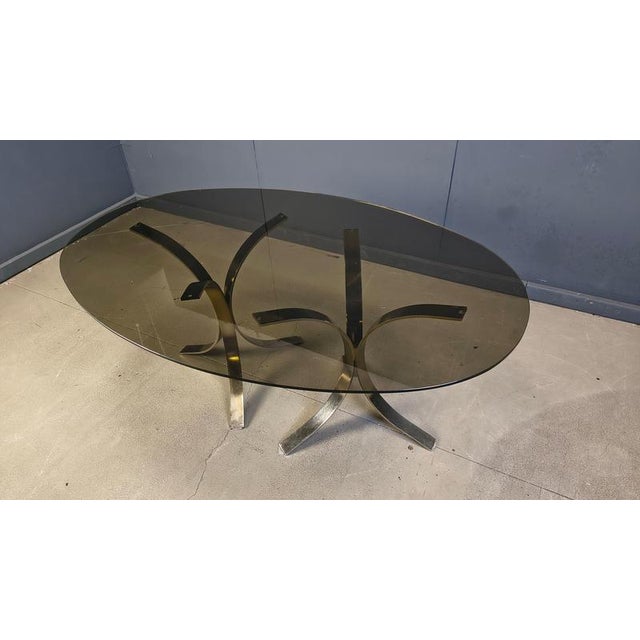 Metal Vintage Brass Oval Glass Dining Table, 1970s For Sale - Image 7 of 10