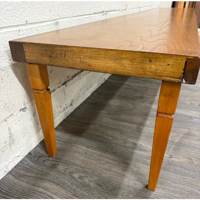 Wood Vintage Mid Century Modern 84 Inch Solid Oak Bench For Sale - Image 7 of 12