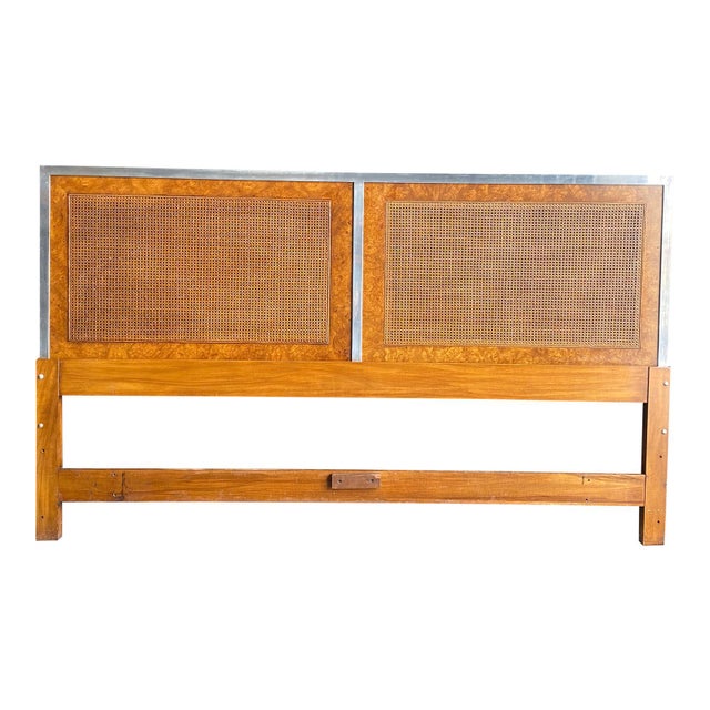 White Furniture Company Mid Century Modern Burl Cane & Aluminum King