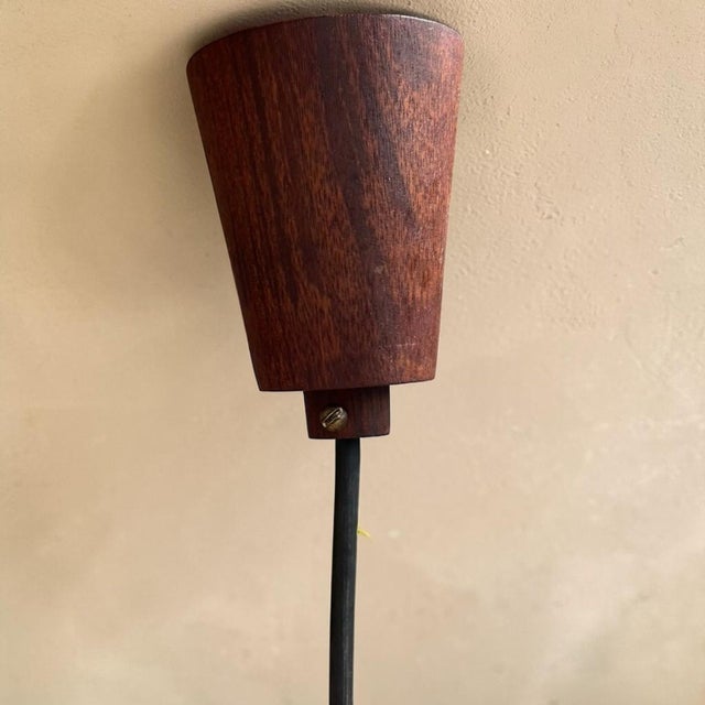 Brown Small Mid-Century Modern Hanging Light in Art Glass and Turned Teak, 1960s For Sale - Image 8 of 9