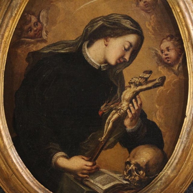 Italian Artist, Oval Portrait of Saint Catherine of Genoa, 1670, Oil on Canvas For Sale - Image 12 of 15