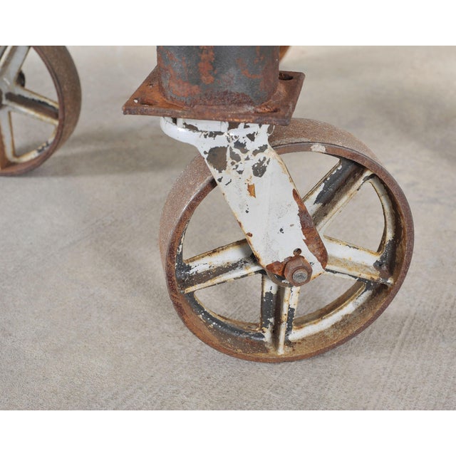 Industrial Style Round Machined Iron Center Table on Casters For Sale - Image 13 of 18