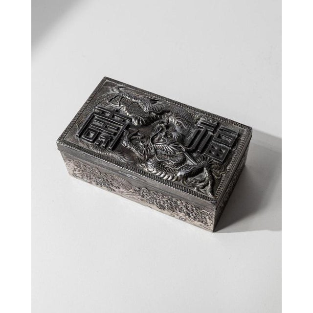 Vintage Japanese Silver-Plated Box with Dragon Motif and Wood Inlay, Early 19th Century For Sale - Image 10 of 17