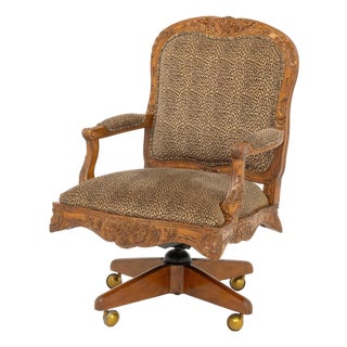 Louis XV Style Leopard Print Walnut Swivel Chair For Sale