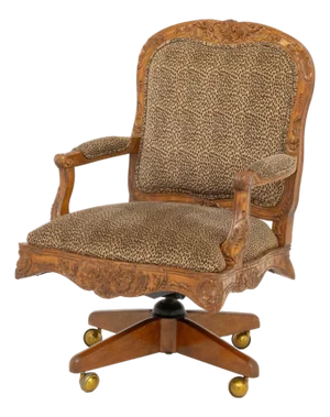 Louis XV Style Leopard Print Walnut Swivel Chair