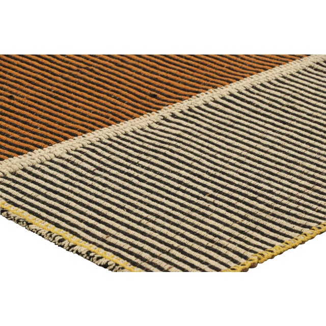 Rug & Kilim’s Contemporary Kilim in Beige-Brown and Orange Textural Stripes For Sale In New York - Image 6 of 7