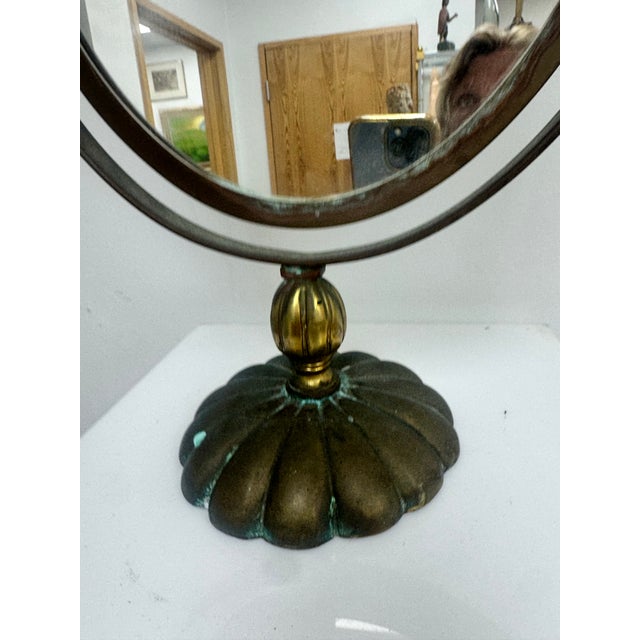 Vintage Double-Sided Solid Brass Vanity Mirror Attributed to Charles Hollis Jones For Sale - Image 10 of 12