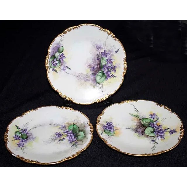 Charming set of 3 hand painted Limoges dessert/cheese/salad plates 6 1/4" diameter