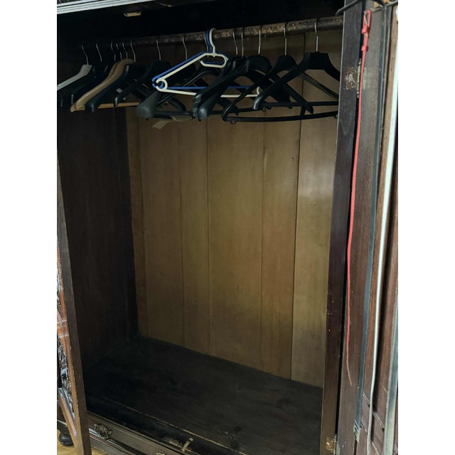 Antique Style Baroque Revival Carved Oak Wardrobe For Sale - Image 6 of 7