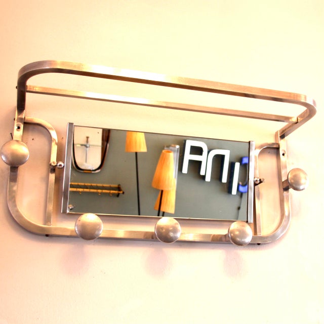 French Art Deco Aluminum Coat Rack with Mirror, 1940s For Sale - Image 3 of 12