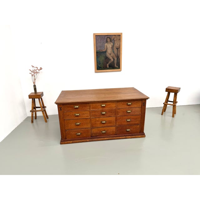 Double-Sided Oak Shop Counter, 1890s For Sale - Image 5 of 18
