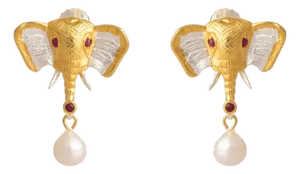 Guardian Elephant Ruby & Pearl Earrings, A Pair