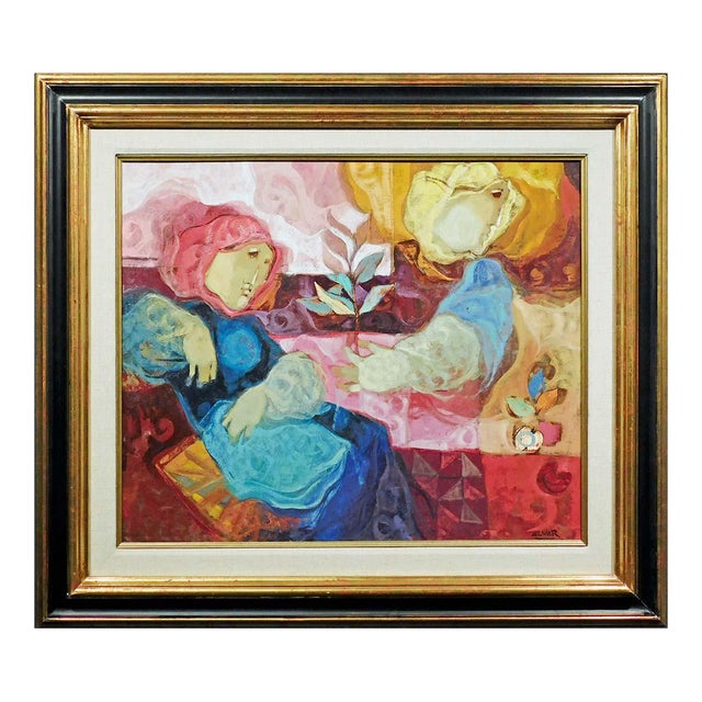 Sunol Alvar "El Reposo" Original Oil Painting W/Custom Frame Hand Signed For Sale