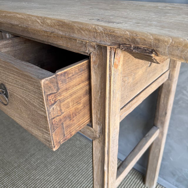 Mid 20th Century Vintage Elm Wood Console Table With Drawers 79.5" For Sale - Image 5 of 10