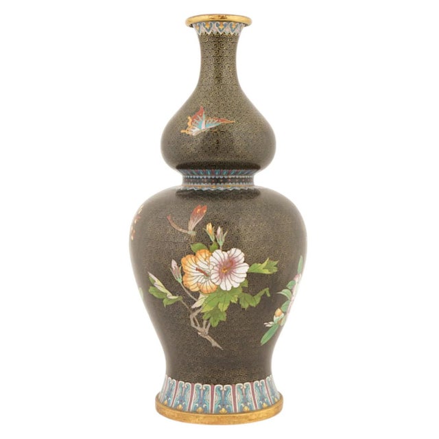 Brown Vintage Chinese Cloisonne Enamel Double Gourd Vase For Sale - Image 8 of 8